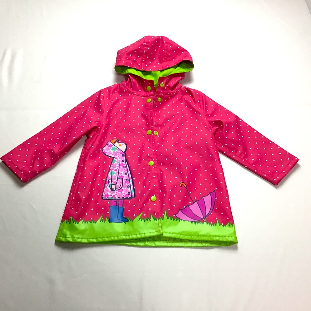 Wippette Toddler Girls Pink and Green Lined Raincoat Size 3T